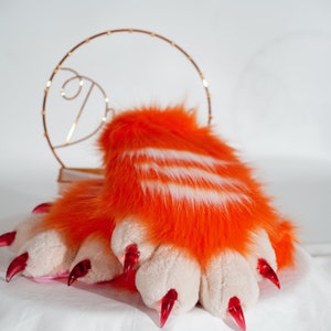 Orange White stripe paws,fursuit gloves, cosplay paw gloves, cat paws, puppy paws, wolf paws, tiger paws, fox paws, pet play, furry