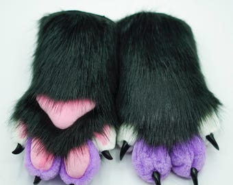 black and purple kitten paws, animal paws, furry gloves, cosplay gloves, cat paws, dog paws, wolf paws, tiger paws, fox paws, petplay, furry
