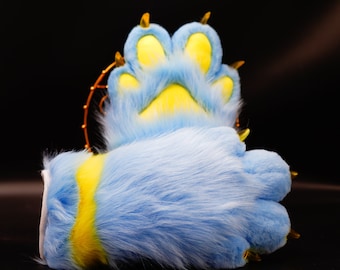 light blue cat paws wolf gloves realistic faux fur fluffy kitten fursuit paws kitty cosplay fursuit paws gloves handpaws fur paws with claw