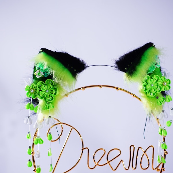 Green Sakura cat ears green  Neko Ears Headband Furry  ears cosplay furry suit cosplay ears headband cat play furry ears headband petplay