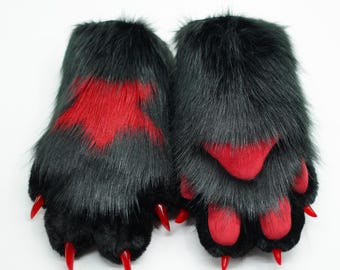 star pattern black puppy paws, furry gloves, tiger paws, fox paws, pet play, furry, cosplay gloves, cat paws, puppy paws, wolf paws