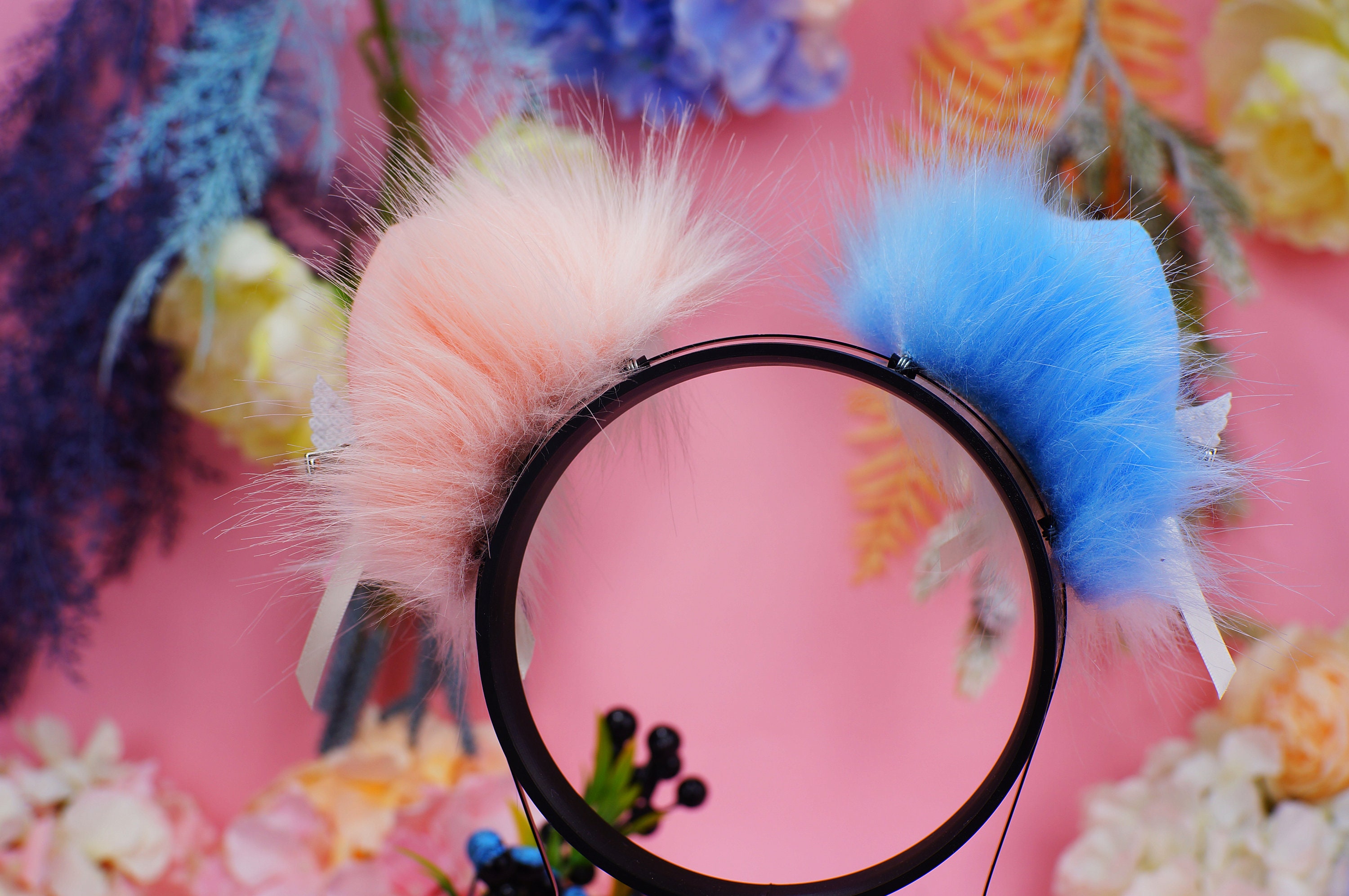 Candy Pink and Blue Cat Ears Faux Fur Kitten Ears Etsy