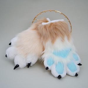 Plush Furry Hand Paws - Pastel Animal Gloves for Cosplay, Cute Fursuit Accessory for Girls, Kawaii Role Play Costume Paws, Gift for Friends