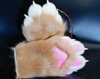 Light brown puppy paws, furry gloves, petplay, furry , cat paws, cosplay gloves, fox paws, puppy paws, wolf paws, tiger paws, paws custom