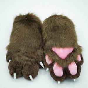 Fursuit Braun Pelz 4 Finger Handschuhe Plüsch Pelz Pfoten, Kuschelige Fursuit Handschuhe, Handgefertigte Pelzigen Pfoten, Kunstpelz Pfoten Handschuhe, Geschenk für Kind
