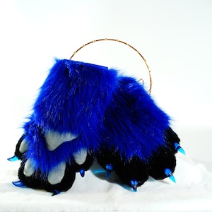 Royal blue Paw Gloves, 4 finger paws, fursuit paws, faux fur paws, realistic fursuit hand cover, fursona cat fox wolf bear mittens squeakers