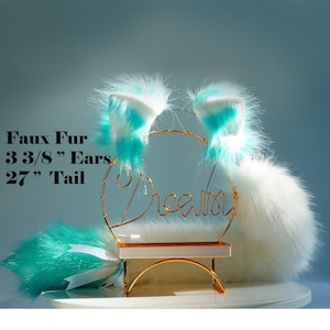 27 in White blue Fox Tail and Ear Set Wolf Tail and Ear Anime Cosplay Neko Ear Fox Cosplay Lolita Halloween Gift Cat Tail Cat Ear Headband