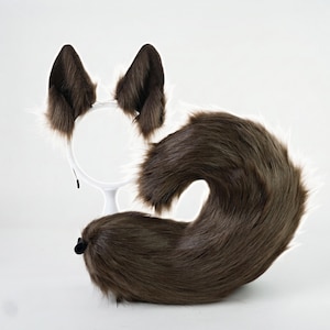Brown Huskies Ears and Tail Set, Shepherd Ears Tail Cosplay Set for Conventions and Halloween, Animal Costume Accessory, Pet Play Gear