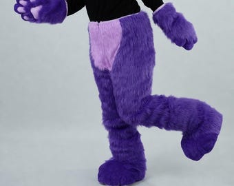 Purple Bunny Partial Fursuit Set, Rabbit Fursuit Pants with Tail Handpaws and Feetpaws, Purple Bunny Costume,Horror game cosplay wear
