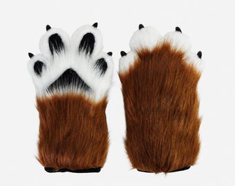 Custom Fursuit Handpaws Gloves, 4 Finger Animal Paw Gloves for Cosplay, Custom Faux Fur Canine Cosplay Mittens for Anthrocon & Halloween