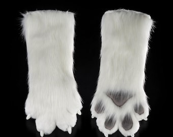 Long White Fursuit Paws | Arctic Fox Cosplay Gloves | Husky Wolf Cosplay Gloves for Adults | Furry Convention Gear | 3D Puffy Toony Faux Fur