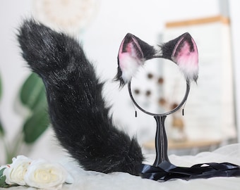 Generisch Fascia per orecchie di gatto in pelliccia sintetica fatta a mano, con orecchie di volpe, morbide orecchie di lupo, per cosplay, costumi di Halloween, per bambini e adulti