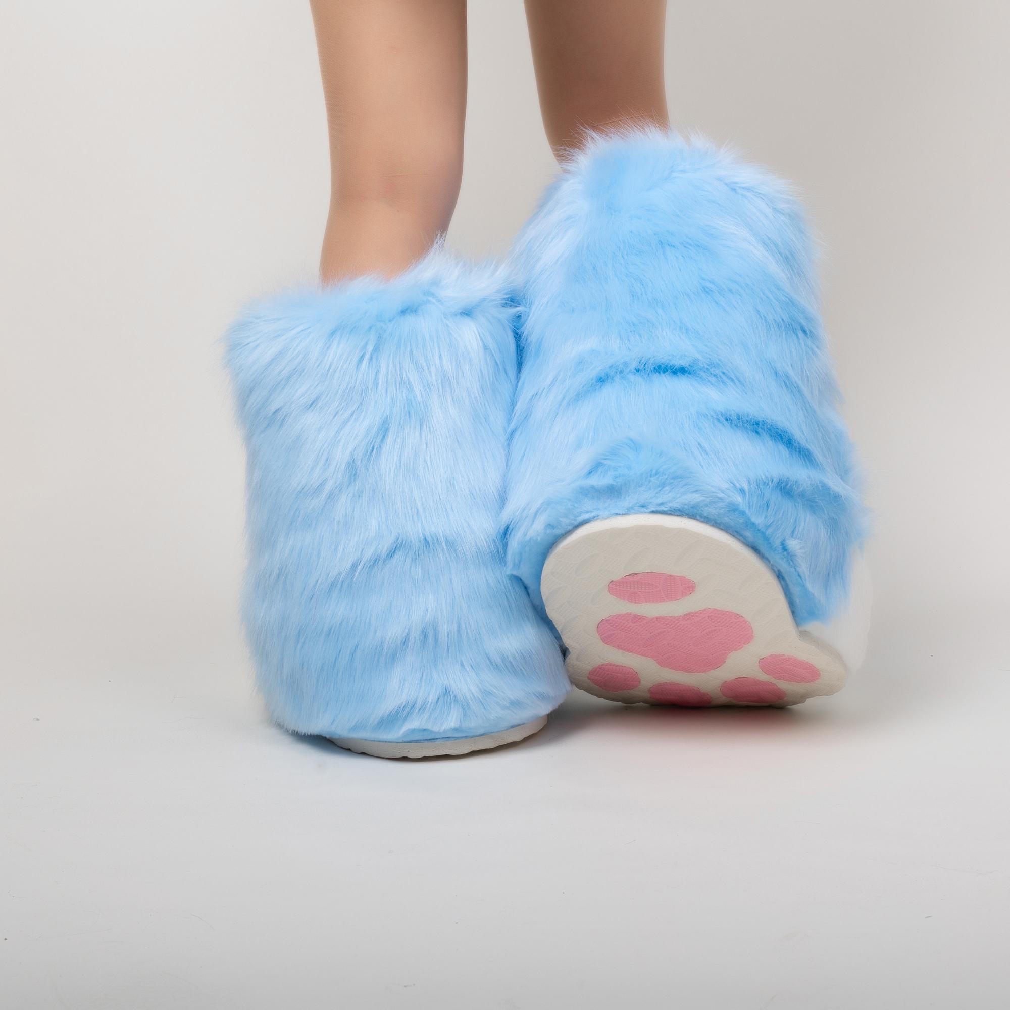 Fursuit Feet Paws Animal Paws, Sky Blue and White, Furry Shoes