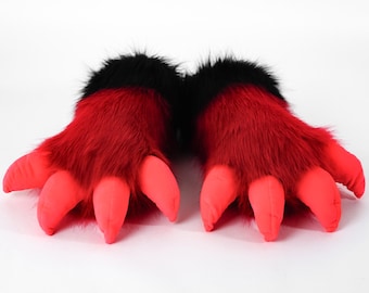 Soft Plush Fursuit Hand with Black Claws Pink Pads| convetion Fursuit Costume | Furry partial suit fullsuit | dragon play