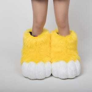 Yellow&White Fursuit Feet Paws-Comfortable and Durable Fursuit Accessory Kemono Soft Plush Costume Paws Halloween gift for furry