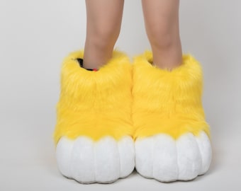 Yellow&White Fursuit Feet Paws-Comfortable and Durable Fursuit Accessory Kemono Soft Plush Costume Paws Halloween gift for furry