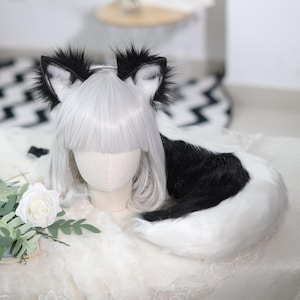 Black Luna Wolf Ears and Tail Set, Soft Plush Wolf Ears Headband and Tail, Perfect for Cosplay, Furry Conventions, and Halloween Costumes