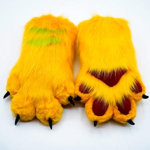 Fursuit Ginger Hand Tatzen mit Streifen | Flauschig Weiches Fursuit 4-Finger-Handschuhe Einzigartiges Kostüm für Cosplay und Themen Events Furry Convention