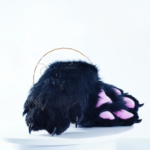black puppy paws with Pink meat pad, furry gloves, cosplay gloves, cat paws, puppy paws, wolf paws, tiger paws, fox paws, pet play, furry