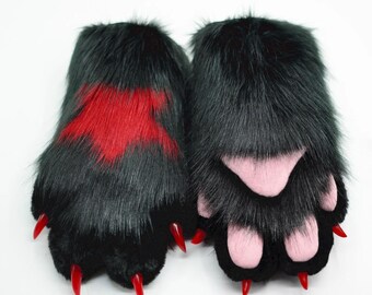 star pattern black puppy paws, furry gloves, tiger paws, fox paws, pet play, furry, cosplay gloves, cat paws, puppy paws, wolf paws