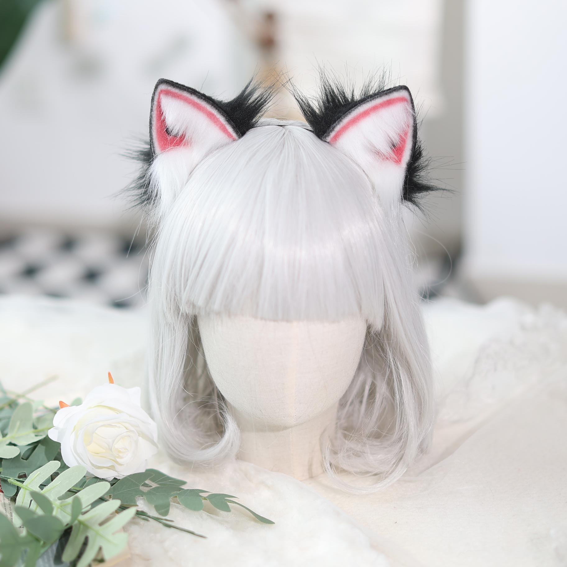 Merkts Katzen-Cosplay-Set – Ohren, Schwanz, Krallen, Schleife, Grau/weiß, Für Halloween, Partys & Rollenspiele