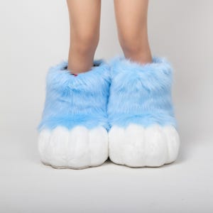 Fursuit Feet Paws Animal Paws, Sky Blue and White, Furry shoes, Halloween Christmas costume accessories Petplay Animal-Themed Events