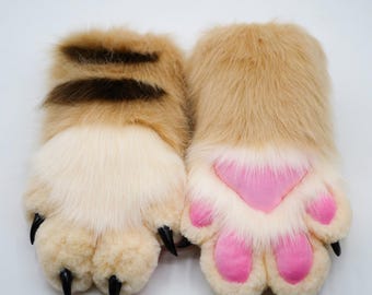 Kigurumi Fursuit Peloso Marrone Animale Zampe Artigli Unghie Guanti Costume Cosplay Indossabile Animale Peloso Zampa Cosplay Props