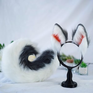 Conjunto de orejas y cola de perro pastor gris, conjunto de cosplay peludo personalizado para convenciones y Halloween de Navidad, accesorio de disfraz de animal, juego de mascotas
