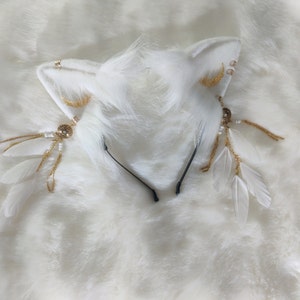 White cat ears Artemis white kitten ears cat headband ears faux ears neko ears cosplay ears cat costume kawaii ears kitty cat ears with moon
