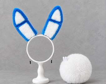 Bunny ears and tail set faux fur rabbit costume accessory posable ears headband therian gear furry anime cosplay convention outfit