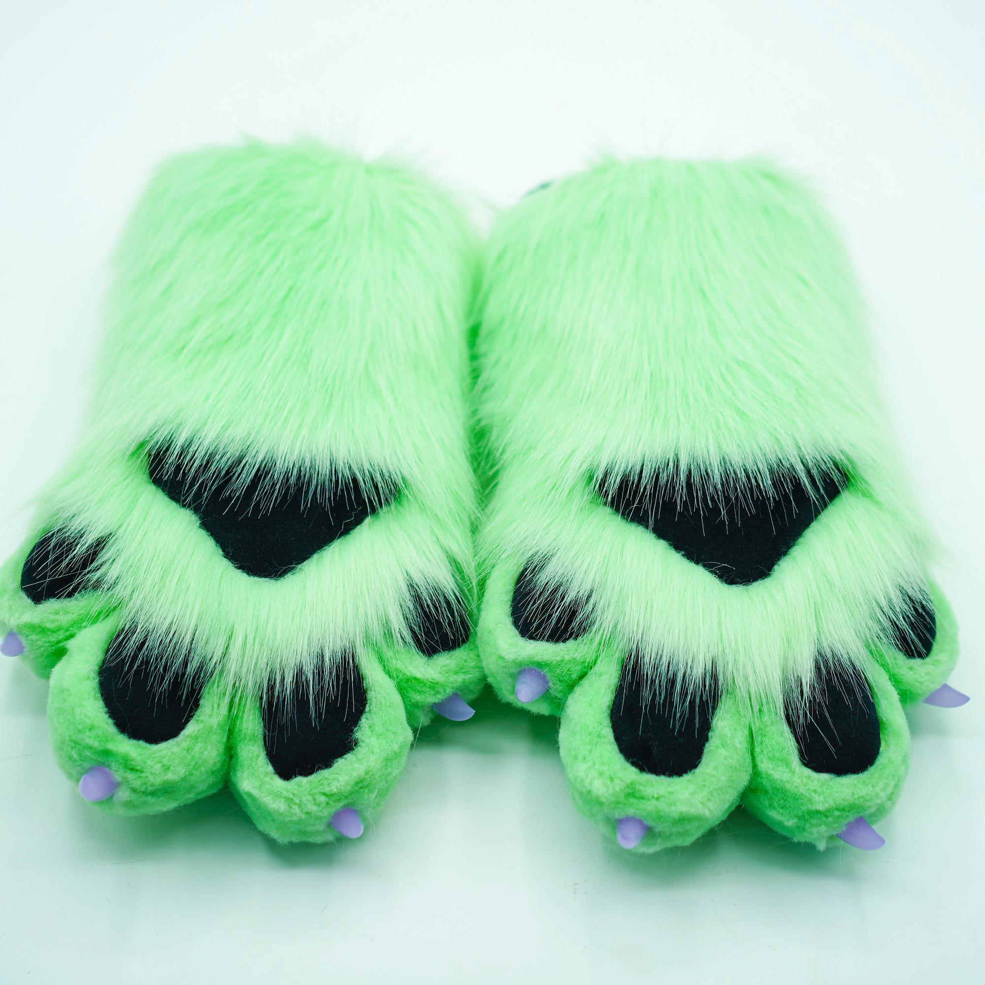 Green Furry Paws With Black Pad | Fluffy Fursuit Partial Costume ...
