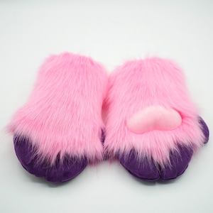 Fluffy Hand Paws, Pink Animal Costume Gloves, Cosplay Accessories, Cute Plush Paw Gloves for Kids & Adults, Warm Furry Winter Mittens
