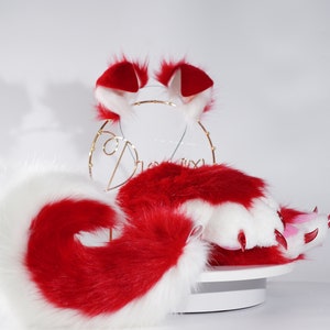 red puppy fursuit ear and tail and paw petplay  cat cosplay set tail   cosplay ears cosplay cat fox ears kitten play wolf ears