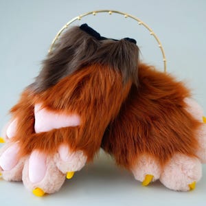 Brown Faux Fur Handpaws – Plush Animal Cosplay Gloves, Furry Costume Accessory for Parties, Gifts, and Festivals, Halloween Anime Fursuit