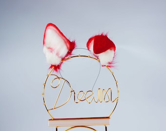 Red shepherd ear and tail set faux fur ear puppy tail and ear set anime cosplay petplay fox ear and tail   set kittenplay cosplay