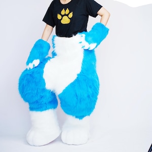 Blue Full Fursuit Lower body Pants | Legs with Tail, Hand Paws, and Feet Paws | Furry Costume Set | Premium Faux Fur Cosplay Accessories