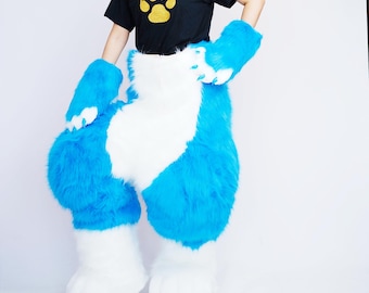 Blue Full Fursuit Lower body Pants | Legs with Tail, Hand Paws, and Feet Paws | Furry Costume Set | Premium Faux Fur Cosplay Accessories