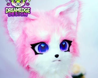 pink cat fursuit head, furry mask for fursuite, gift for furryfandom girlfriend, halloween mask, realistic fursuit