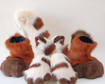 LARP Fursuit Set|Teen Gaming Paws Tail Ears|Faux Fur Roleplay Accessories|Ears Paws Tail Feet Set|Faux Fur Paws Gloves | Cats Furry Headband