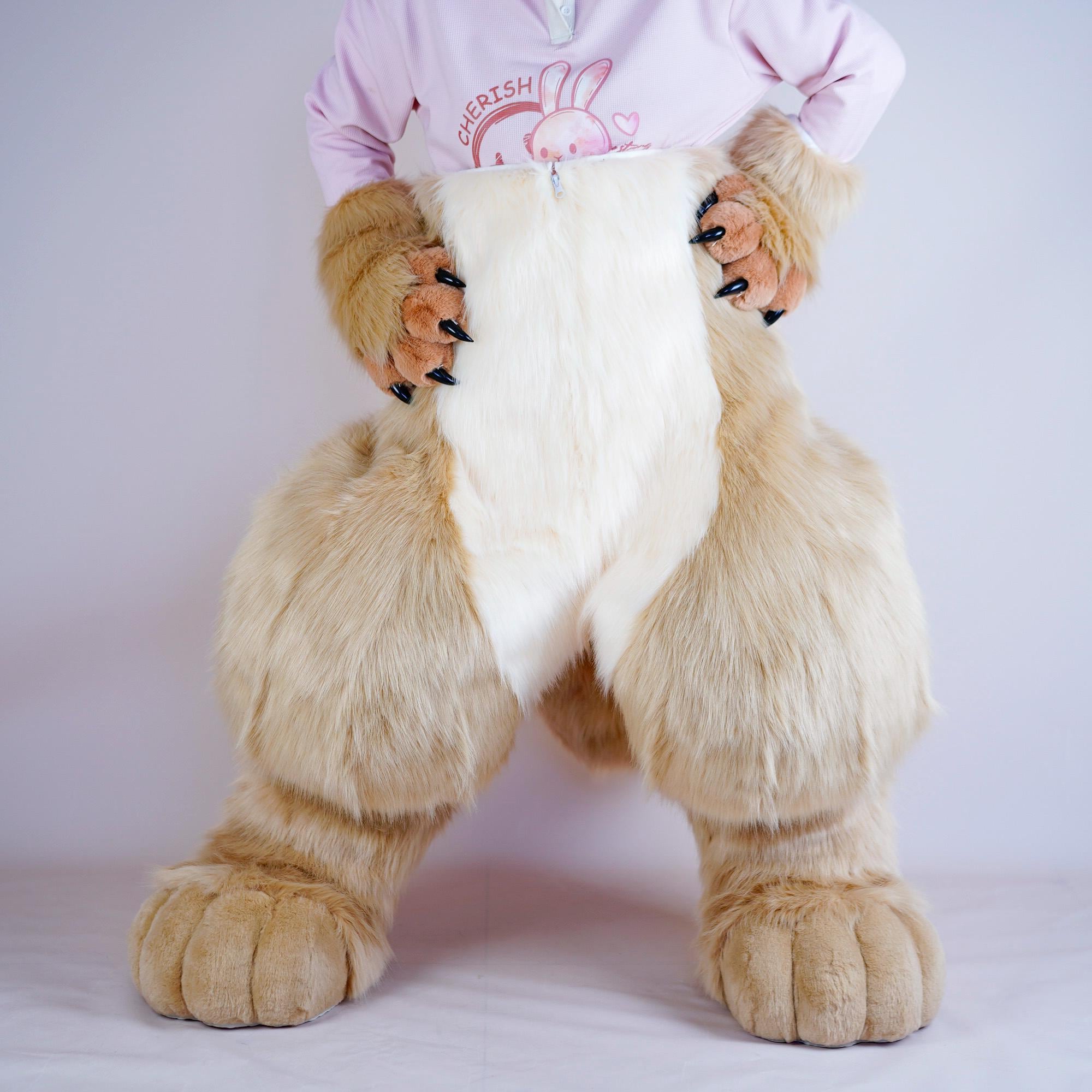 Convention Fursuit Pants - Lightweight Faux Fur Bottoms for Summer Events, Furry Meetups & Character Performance, Camel Partial Fursuit