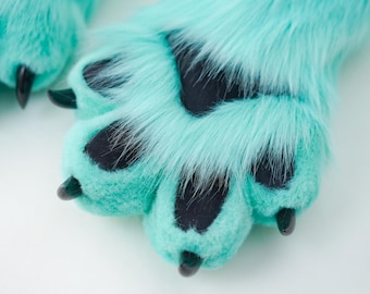 Furry four-finger paws, Cosplay Paws, Furry Handpaws, Green Black Wild Fursuit Gloves, 3D Puffy Toony Animal Costume