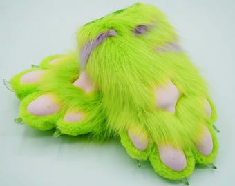 Elf green puppy paws with Super Star meat pad Halloween theme party furry gloves pet play handmade cosplay gloves Kitty fox fursuit paws
