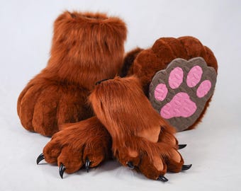 Zestaw Fursuit Paws | Sztuczne futro, łapy i dłonie | Akcesoria do kostiumów Furry Convention | Prezent na Halloween dla dzieci, kemono toony fursuit paws