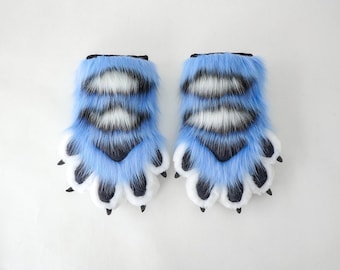 Blue Tiger 5-finger paws, Breathable Lined Cosplay Gloves, Con-Ready Dexterity, DreamEdgeDesign Toony Puffy Fursuit Paws