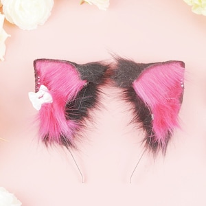 Hot Pink and Black Cat Ears， Rose Kitten Ears, Kitten ears