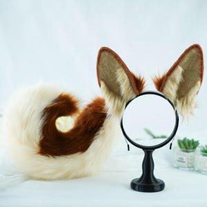 Conjunto de orejas y cola de perro en tonos marrón y camello: orejas y cola de perro peludas para cosplay, disfraces de animales, eventos con temática de animales y convenciones de animales