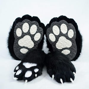 Black and White Outdoor Fursuit Feet Paws and Hand Paws Set, Cosplay Furry Shoes Costume Accessories, Themed Parties Festival Fursona Gifts