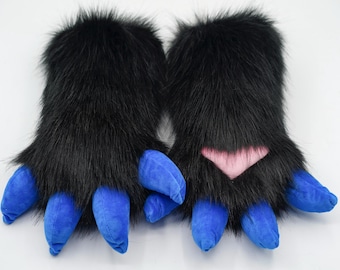 Fursuit Dragon Paws | Faux Fur Fantasy Gloves for Conventions | Custom Scaly Costume Accessories