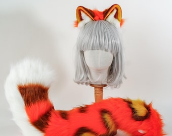 Halloween Tiger Furry Ears and Tail Set – Soft Faux Fur Cosplay Animal Costume for Fursuit, Anthro, Comic Con, Party Gift, Cosplay Prop Set