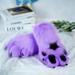 Lavender with black star meat pad fursuit hand paws, fursuit gloves,pet play, furry cosplay gloves,cat puppy wolf  fox paws, Christmas gift